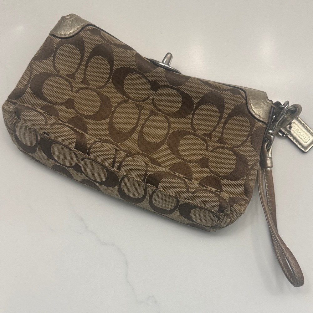 Coach Brown and Tan Wristlet Clutch